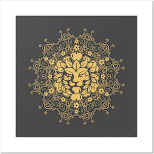 lion head golden mandala Posters and Art